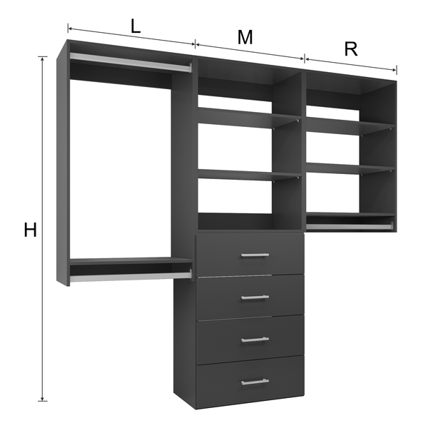 Modular Storage Cabinet System with Drawers (58.5"W - 94.5"W)